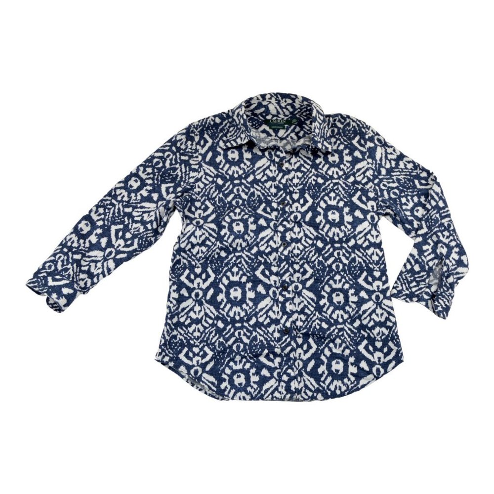 Lauren Ralph Laruen Shirt Womens‎ Small Blue White Long Sleeve Non Iron